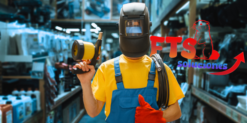 Personal de FTS Soluciones trabajando en la sección de ferretería, gestionando productos de alta calidad como herramientas, accesorios y materiales para diversos proyectos.