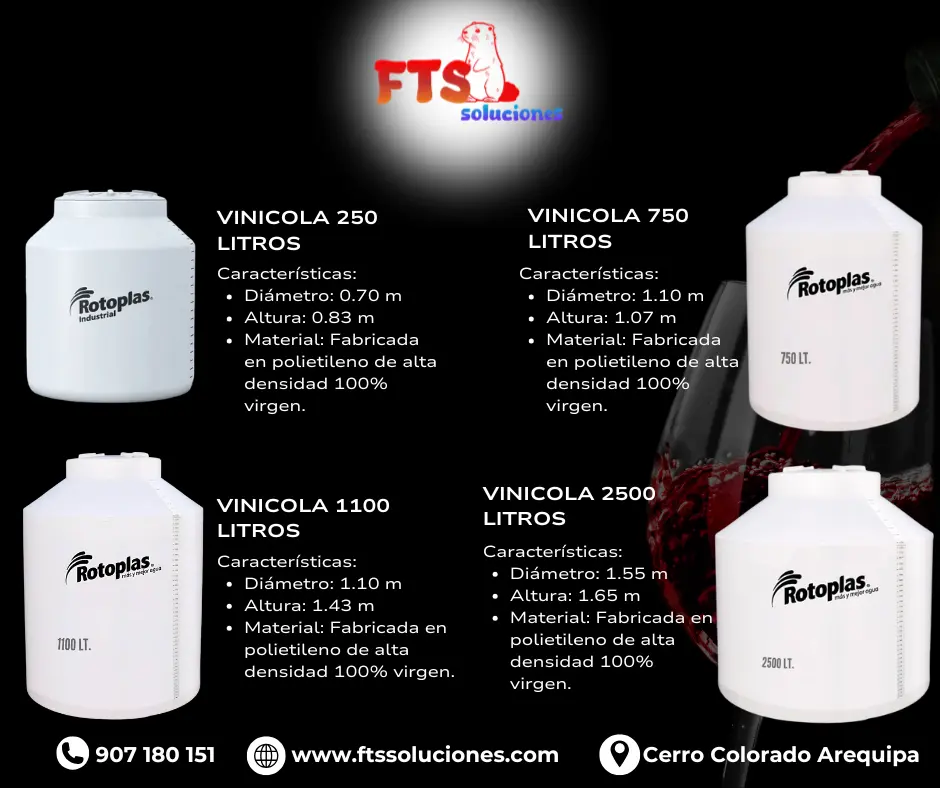 Capacidades del tanque Rotoplas vinícola
